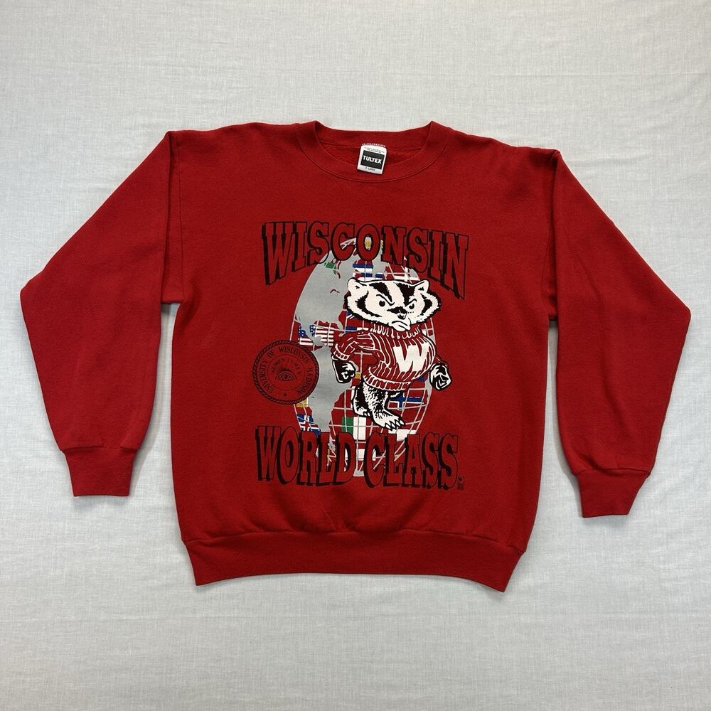 Vintage 90s UW University of Wisconsin Sweatshirt XL Red Bucky Badgers Football